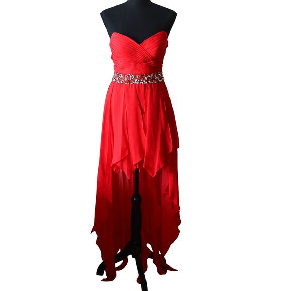 Favina Dresses & Skirts - Favina Ruby Red High Low Sweetheart  Flowing Chiffon dress size 4